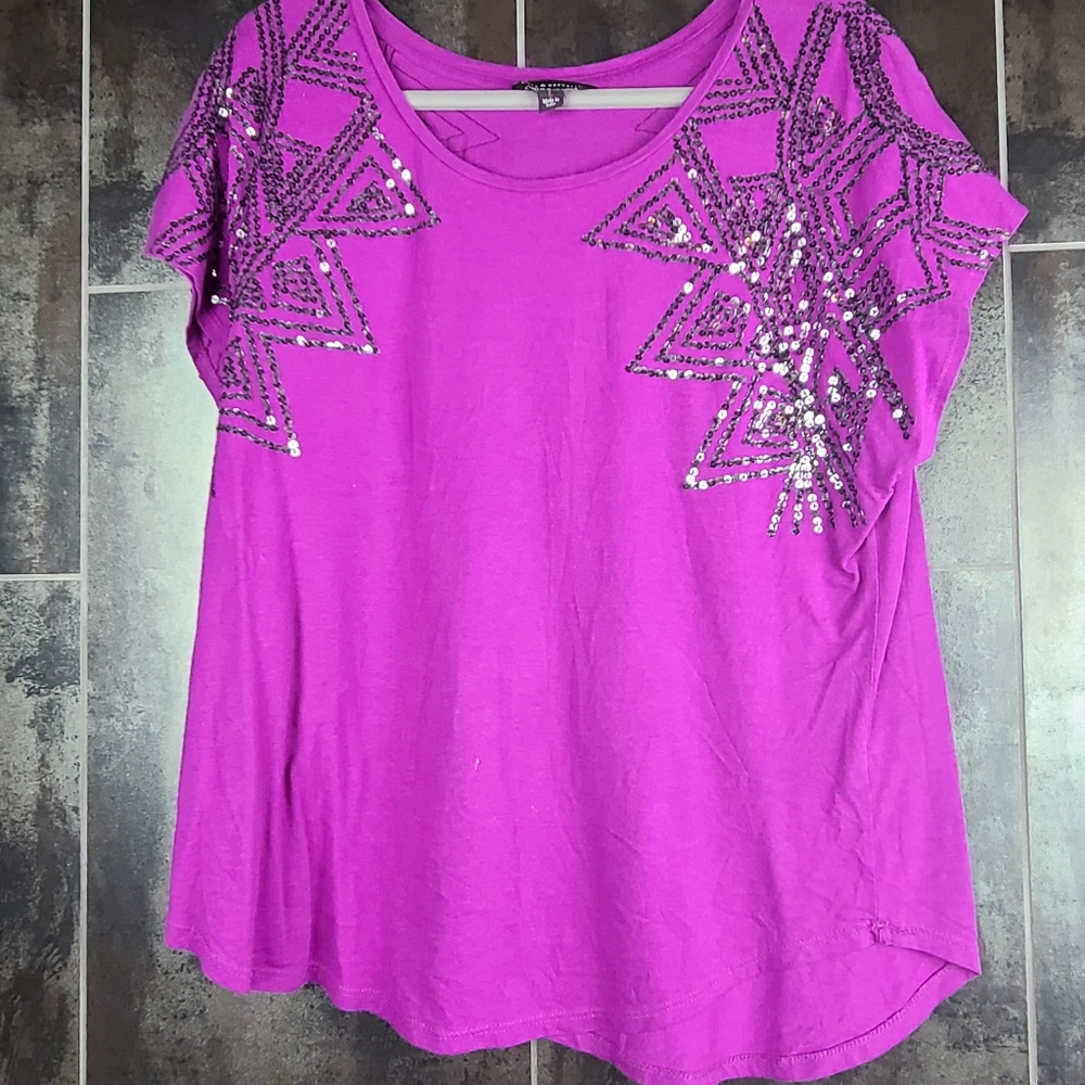 Rock & Republic Purple Sequin Tee Large